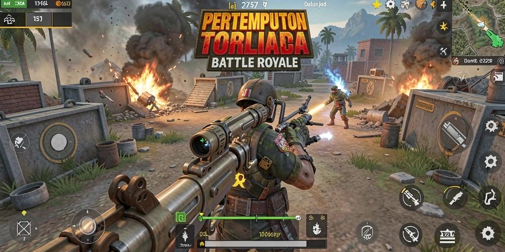 Tampilan aksi intens dalam game Battle Royale 2757.