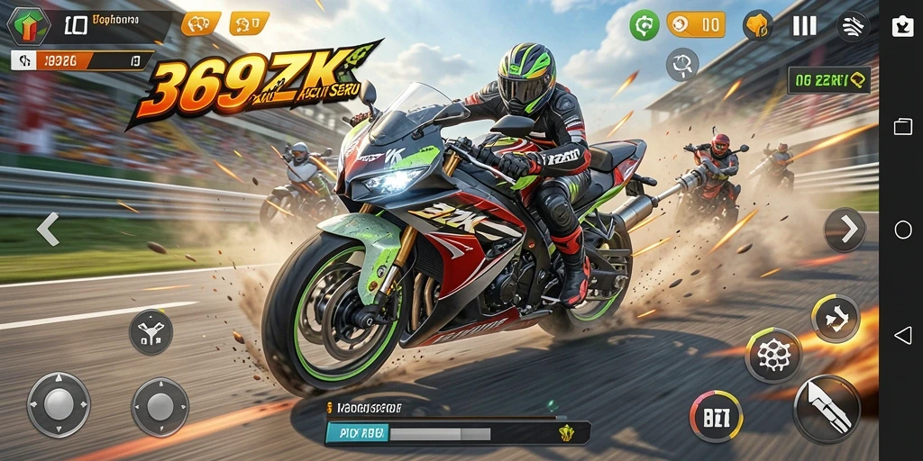 Screenshot gameplay 369ZK saat balapan motor seru.