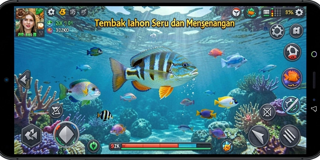 Tampilan gameplay seru dari 9ZK saat menembak ikan.