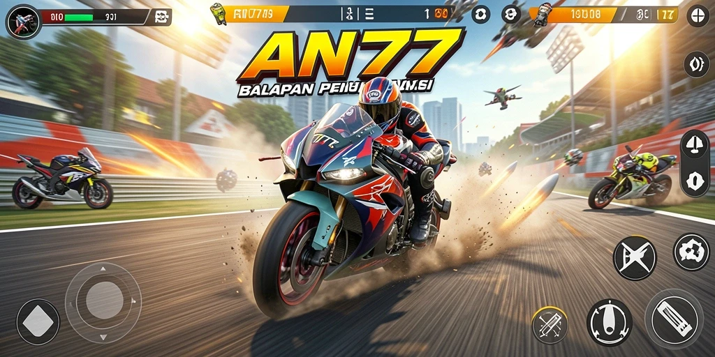 Screenshot gameplay AN777 menampilkan momen balapan motor yang mendebarkan.