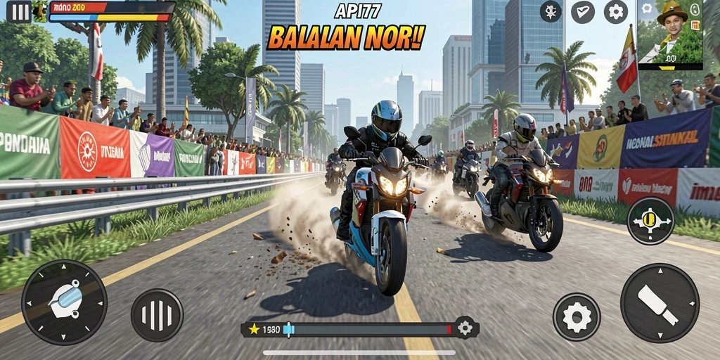 Screenshot gameplay API77 menunjukkan balapan motor yang seru dan menantang.