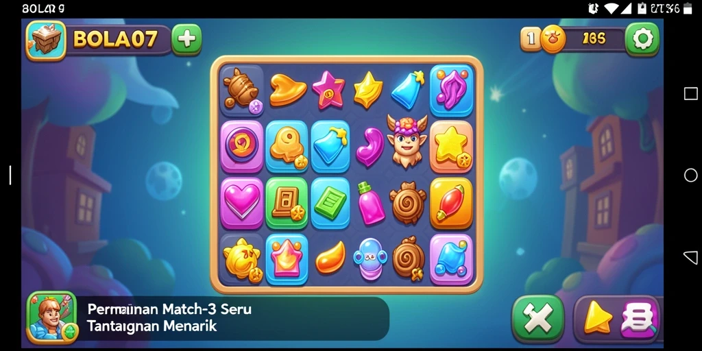 Tampilan gameplay seru dalam permainan Match-3 BOLA07.