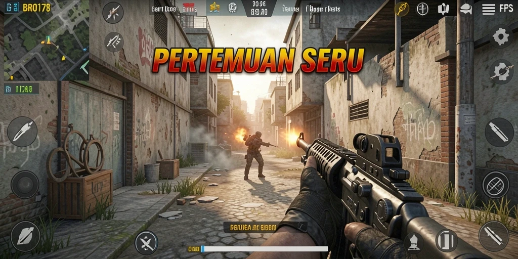 Screenshot menampilkan aksi seru dalam gameplay FPS.