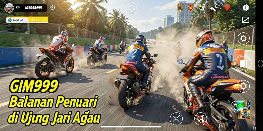 Tampilan gameplay seru dari GIM999 dengan motor balap yang memukau.