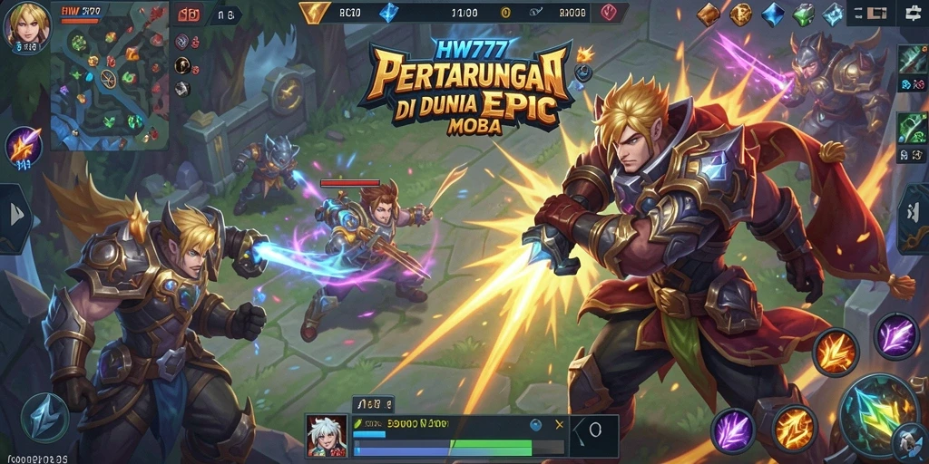 Tampilan gameplay seru di HW777 dengan aksi MOBA intens.