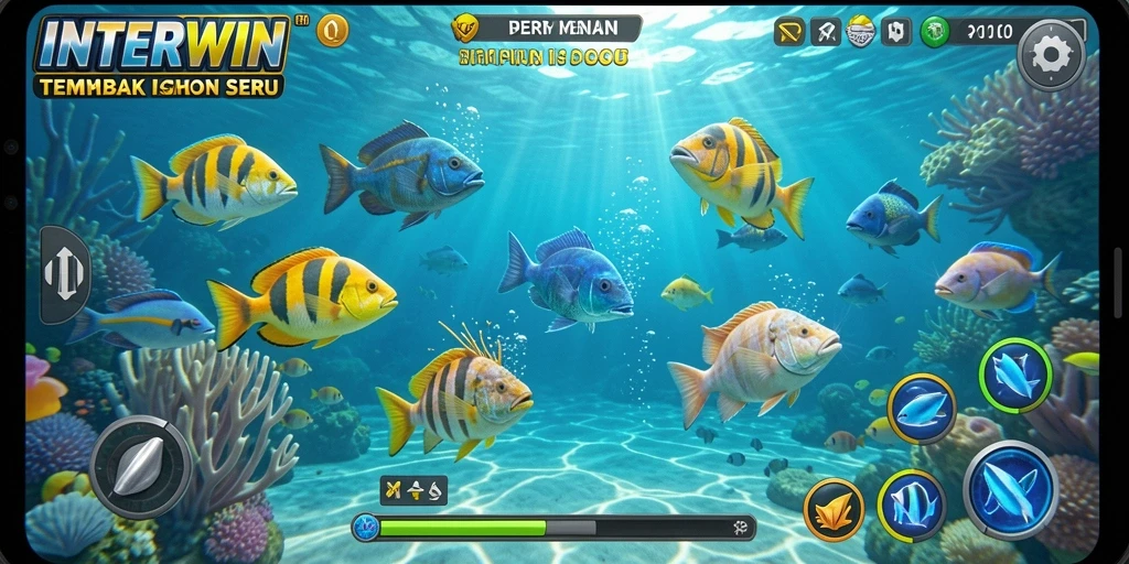 Screenshot INTERWIN yang menampilkan aksi tembak ikan yang seru.