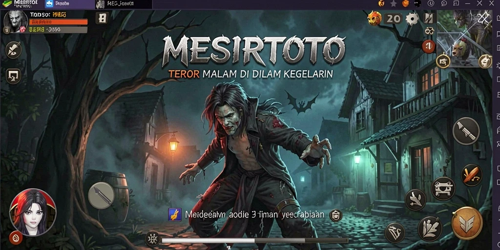 Screenshot gameplay MESIRTOTO yang menampilkan suasana mencekam dan horor.