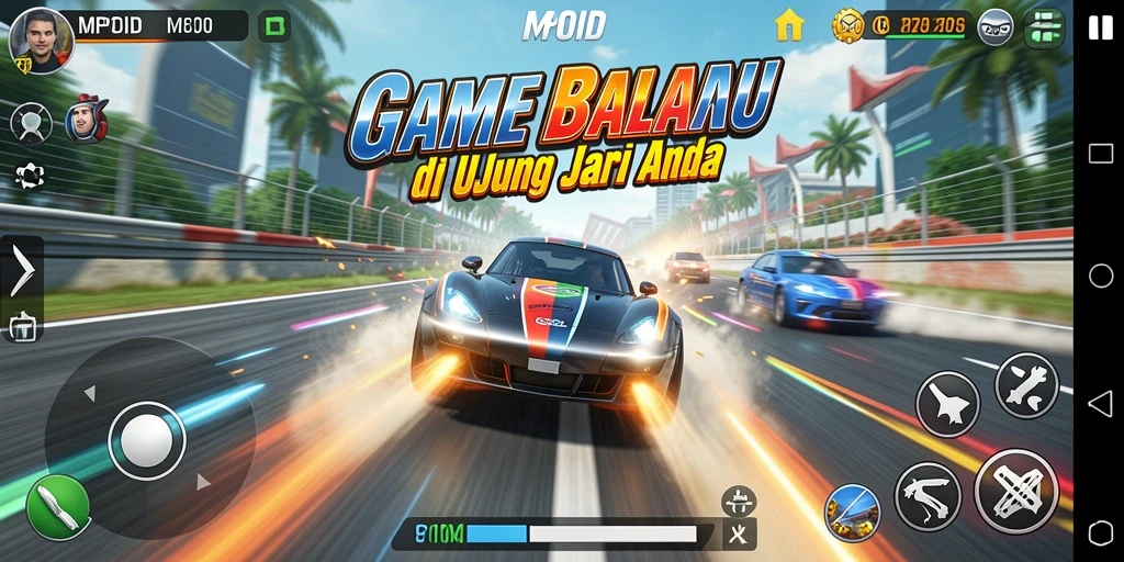 Tampilan seru gameplay balapan dengan kendaraan berkecepatan tinggi.
