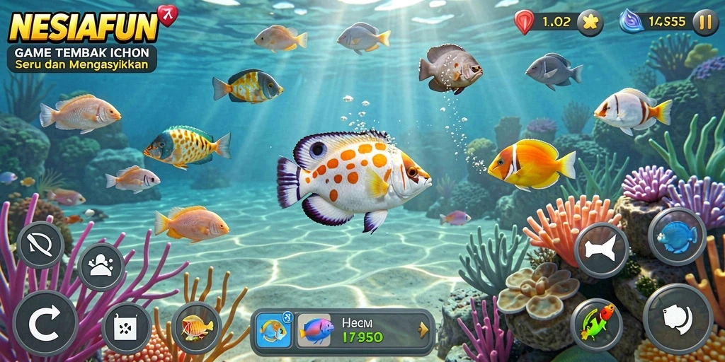 Tampilan gameplay seru dalam NESIAFUN saat menangkap ikan.