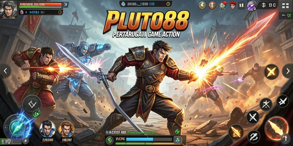 Screenshot PLUTO88 menampilkan pertarungan seru dan intens.