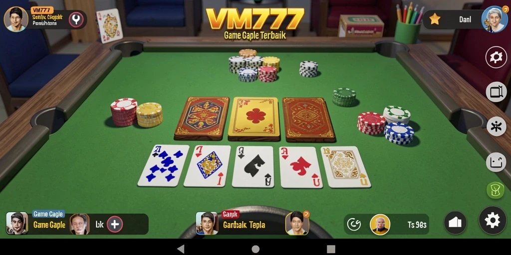 Screenshot gameplay <strong>Gaple</strong> di <strong>VM777</strong> yang seru dan kompetitif.