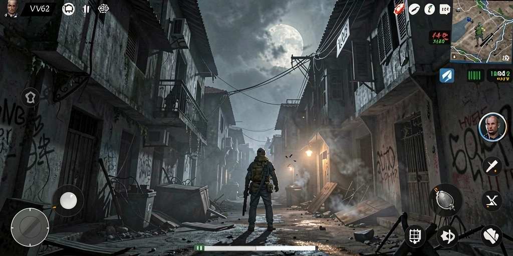 Screenshot gameplay VV62, satu momen menakutkan dengan makhluk menyeramkan.
