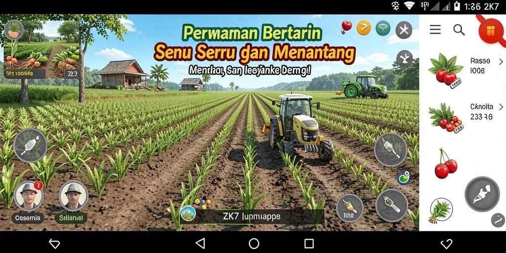 Tampilan gameplay ZK7 yang menarik dalam aktivitas bertani.